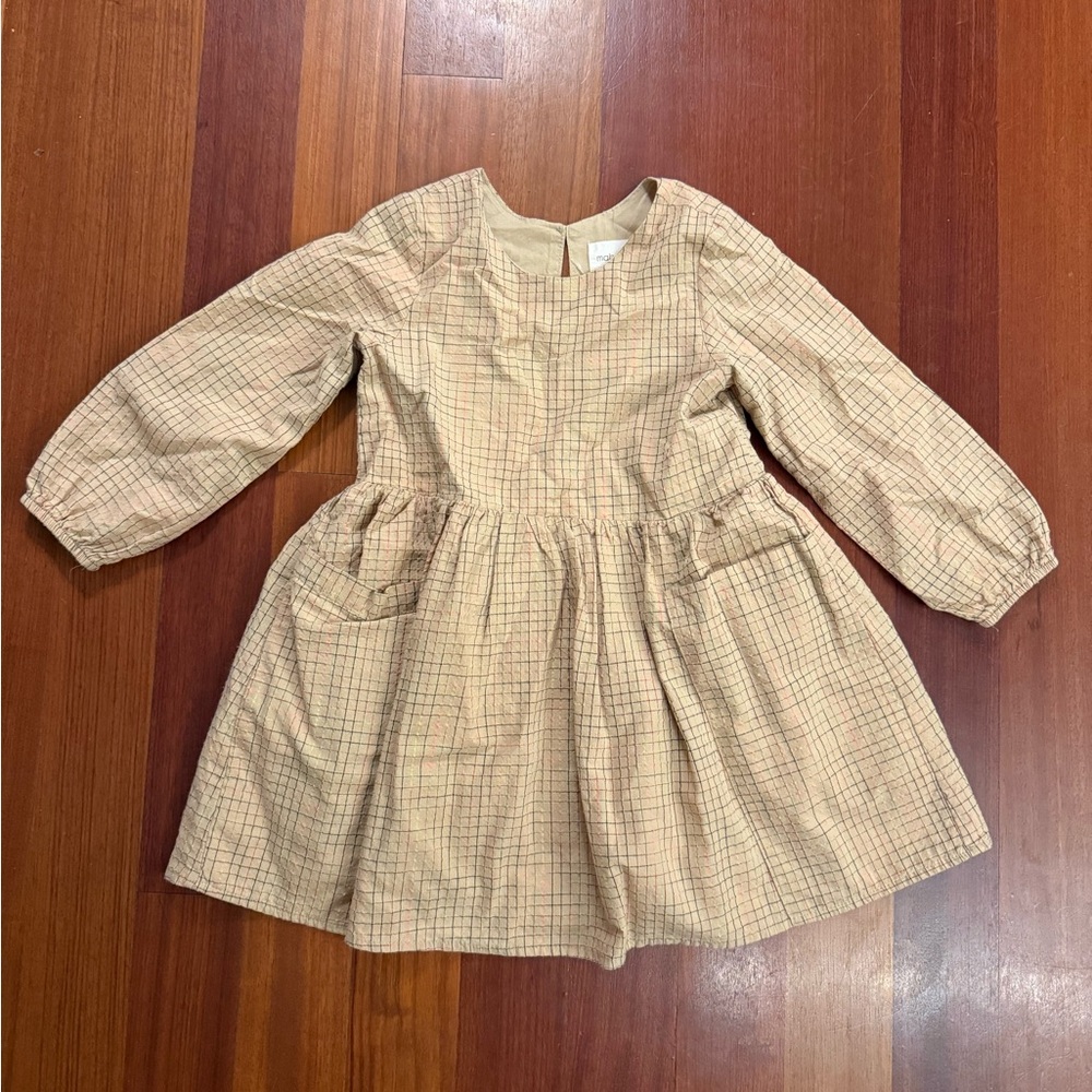 Charming Beige Plaid Kids Dress